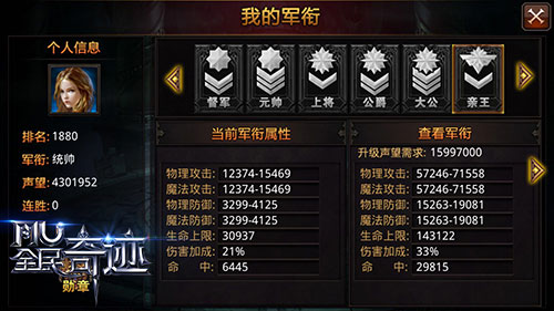 全民奇迹怎么获得军衔