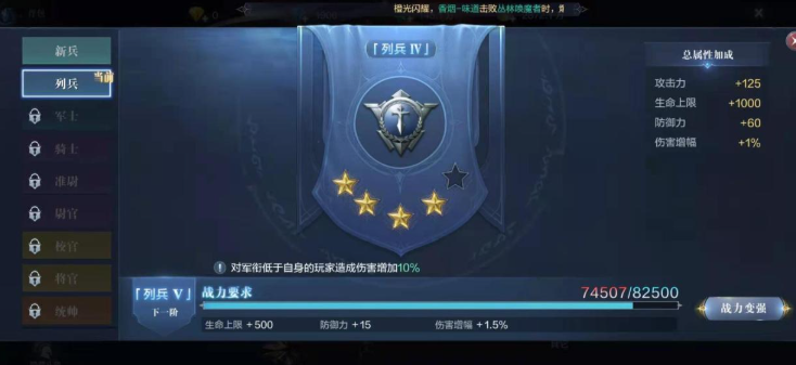 全民奇迹2军衔在哪里