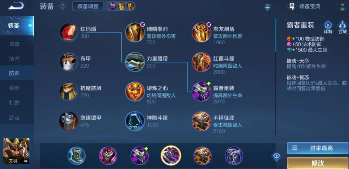 王者荣耀赛季关羽最强出装是什么